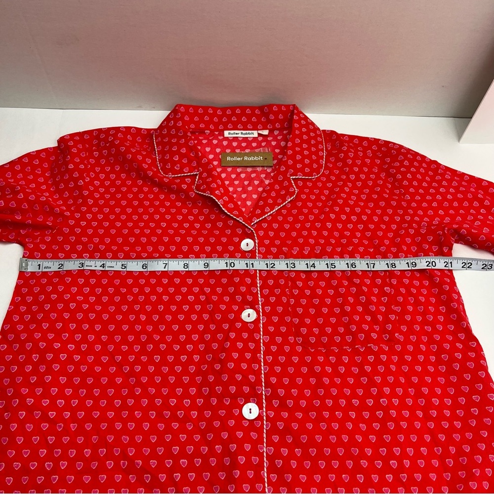 Roller Rabbit Red Pink Heart Button Front Nightgown Sleep Tunic Shirt Medium NEW - Picture 7 of 11